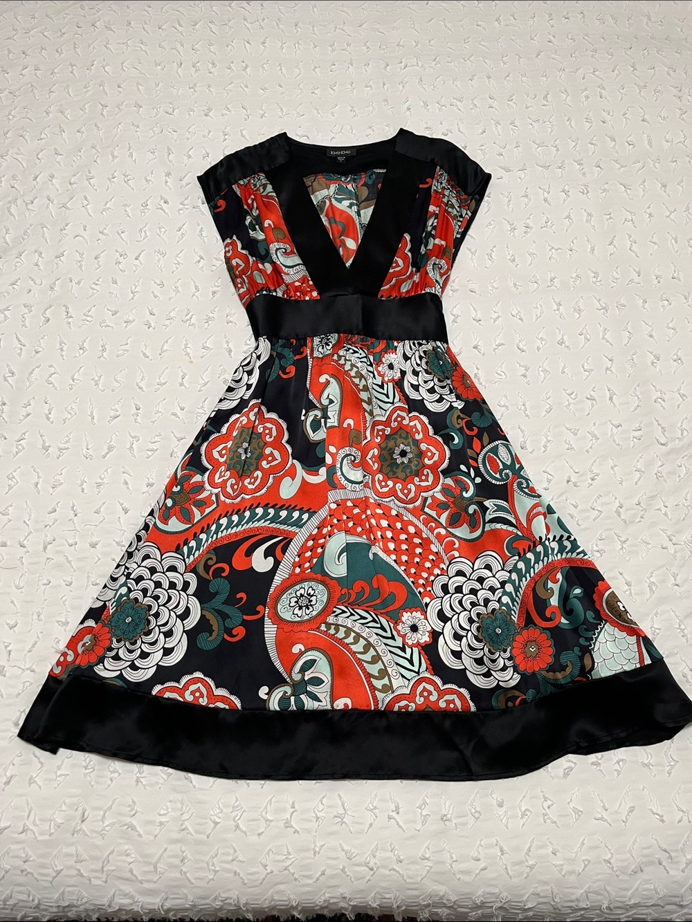 Y2K Vintage Bebe silk paisley print dress